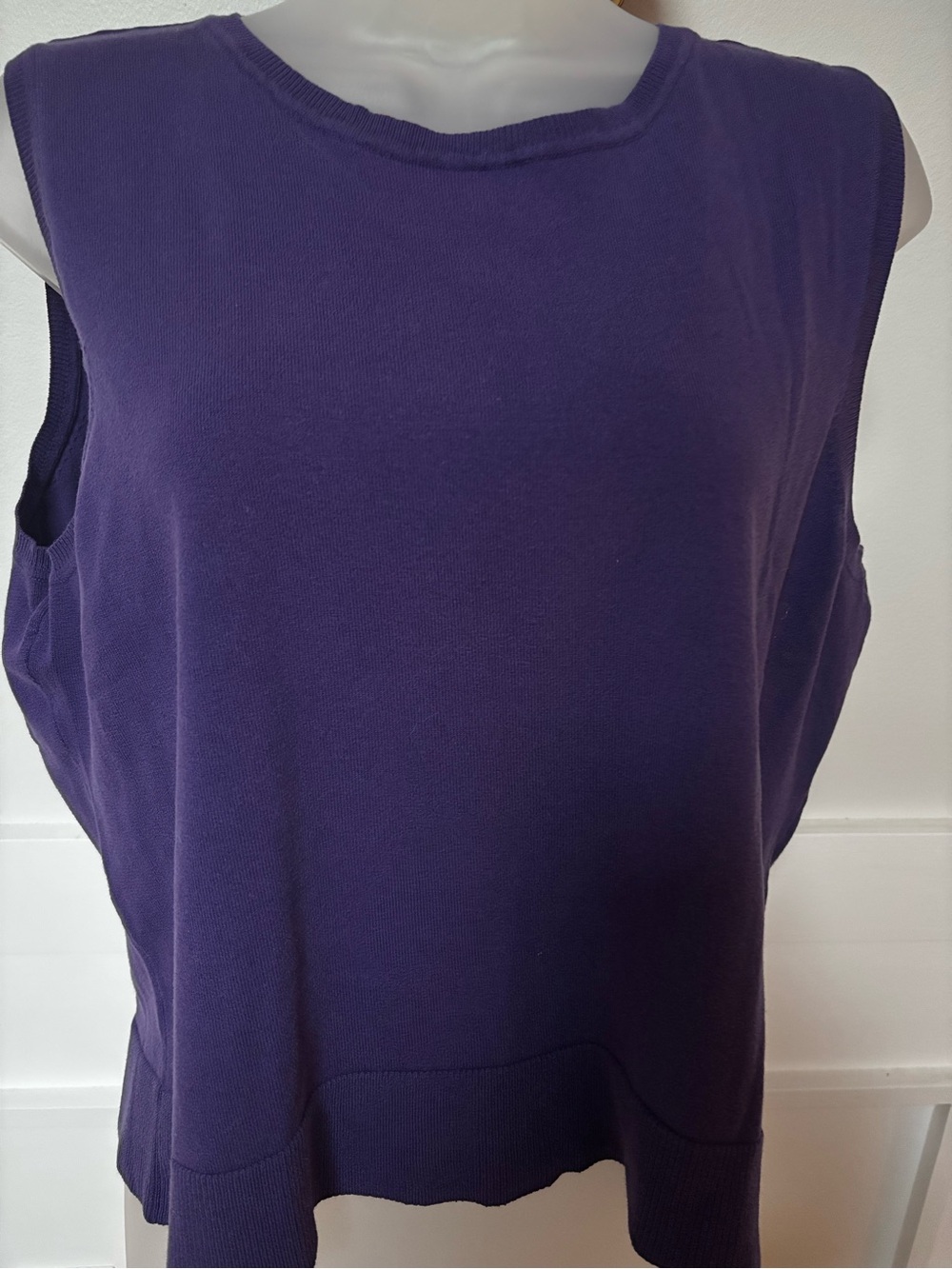 Charter Club sleeveless knit sweater tank featured in a rich solid purple hue.